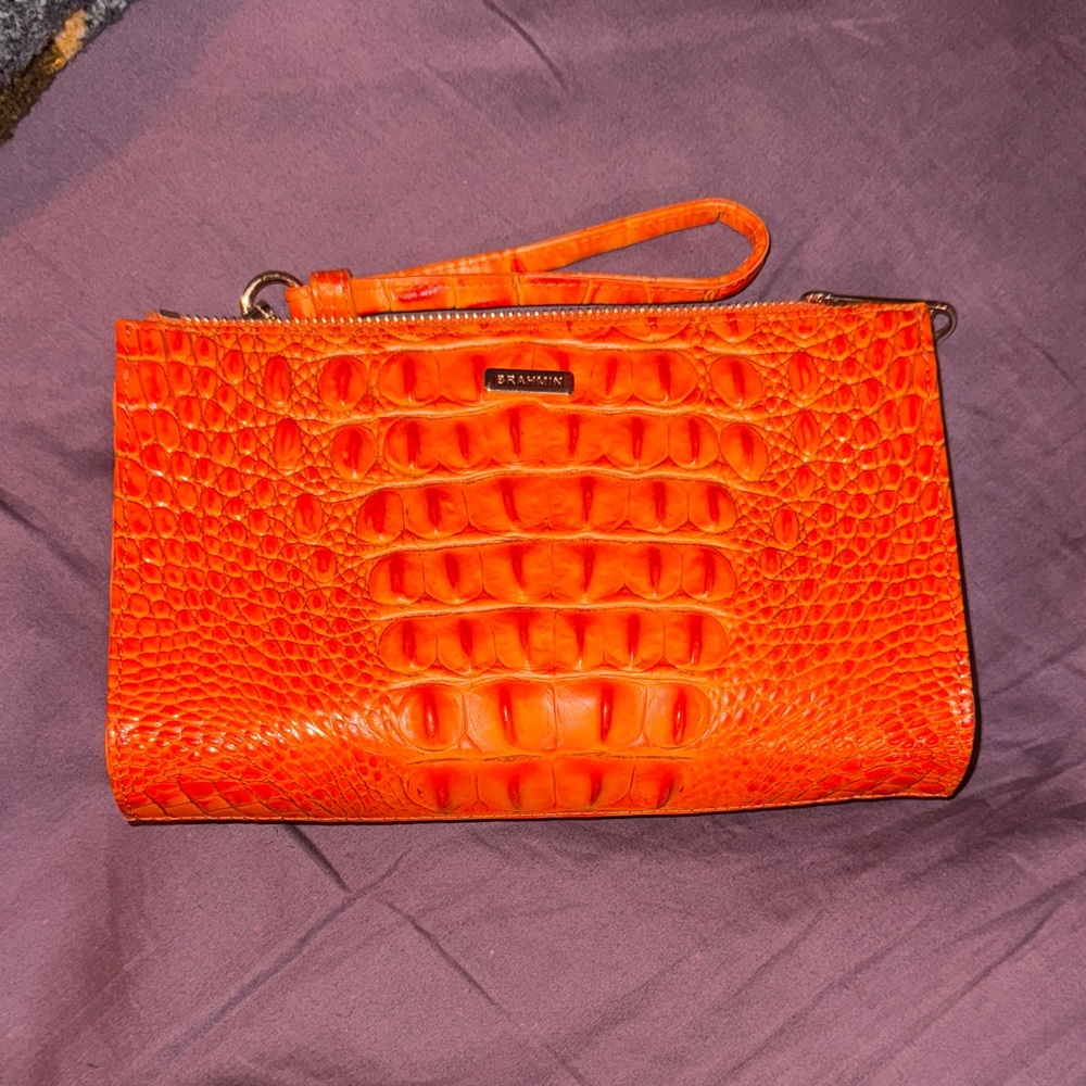 Brahmin Vibrant Orange Croc-Embossed Clutch